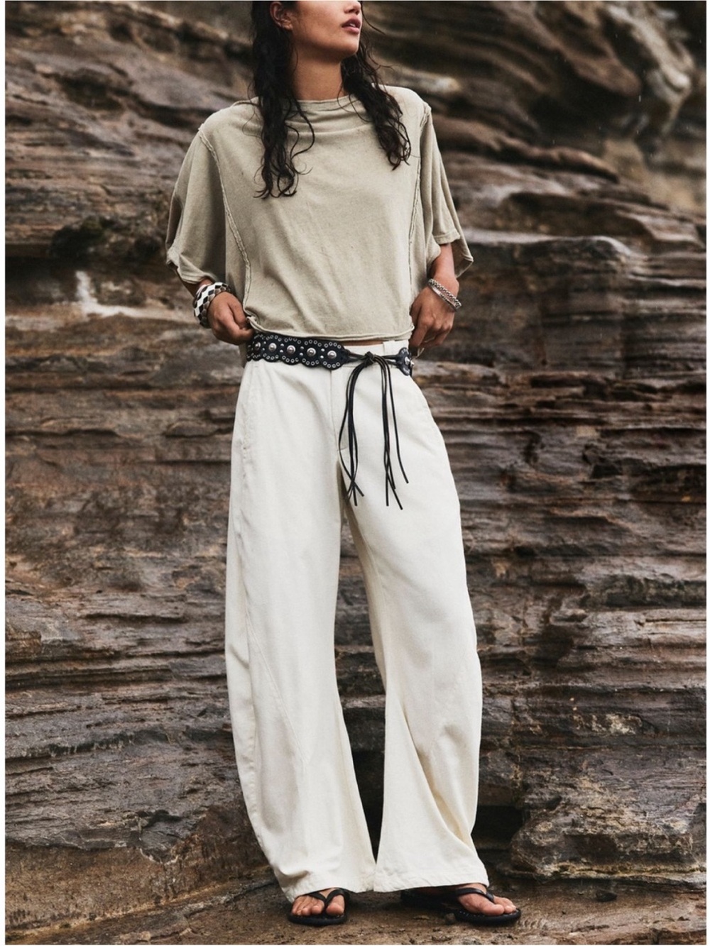 Free People Spotlight Washed Barrel Chino Trousers Tofu Khaki Sz 8 NWT Wide